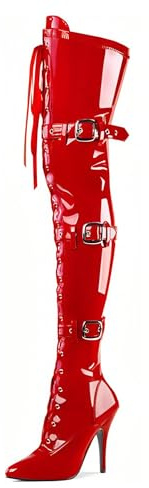 Pradize Bottes Cuissardes à Talons pour Stripteaseuses (Rouge vif, EU-45)