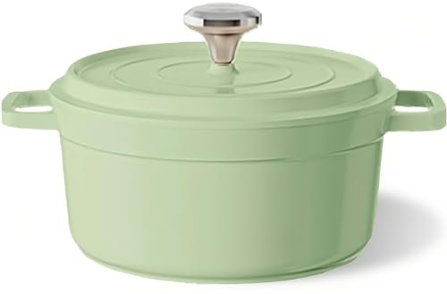 Maxspace Casserole émaillée 24 cm, en aluminium antiadhésif, avec couvercle, 4,7 l, design à double oreille, cocotte en céramique pour cuisinière, cuisson au four, braiser, vert
