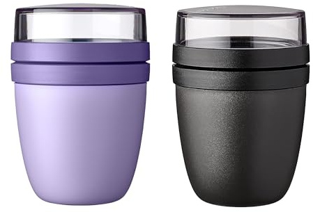 Mepal | Lunchpot Ellipse Mixed Mini | Vivid Lilac + Nordic Black | Müslibecher to go | Unterteilung für Joghurt & Müsli | 300 ml + 120 ml | Geeignet für Gefrierschrank, Mikrowelle & Spülmaschine
