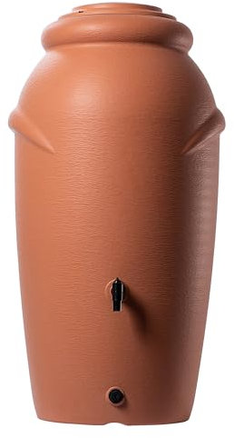 KADAX Serbatoio dell'acqua piovana in plastica da 210 l, serbatoio per acqua piovana con rubinetto, ciotola per piante e coperchio, serbatoio per pioggia decorativo