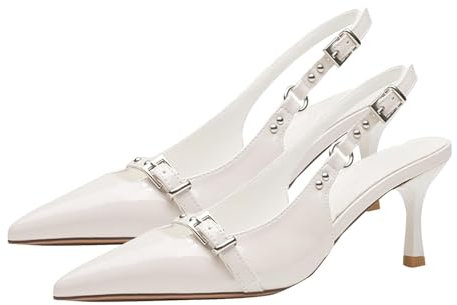 Genérico Sandalias Fucsia Zapatos Fiesta Comodos Zapatos de tacón con Tira Trasera Mujer Tacones con Punta Puntiaguda Sandalias Mujer Zapatos Mujer (White, 35)