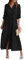 Theenkoln Tshirt Kleid Damen Lang: Frühling Herbstkleid Winterkleid Mode Sommerkleid Wickelkleid Business Blusenkleid Hemdkleid Tasche Midikleid 3/4 Arm Gürtel Knopf Maxikleid Schwarz S
