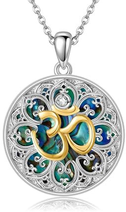 DAYLINLOVE Om Kette 925er Sterling Silber Halskette Anhänger Buddha Lotus Abalone Muschel Om Spiritueller Hindu Amulett Schutz Schmuck Geschenk für Damen Mädchen Frauen Mutter
