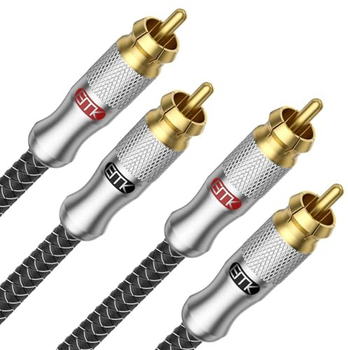 EMK Cinch Kabel, geschirmtes Stereo-Audiokabel. Das geflochtene Subwoofer-Kabel für Heimkino und Hi-Fi-Anlagen, 0,5m in Silber