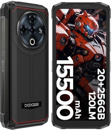 DOOGEE Fire 6 Power Rugged Smartphone 20GB RAM + 256GB ROM, 15500mAh Batteria, 120LM Torcia, 6.56 Display, Android 14 Smartphone Rugged, 18W OTG, NFC/Face ID/IP68/IP69K/50MP/GPS/GMS - Nero