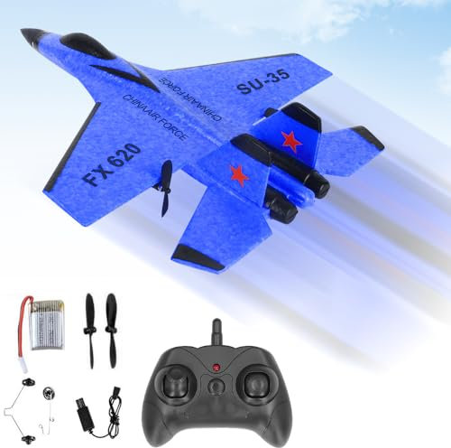 YANGUN Remote Control Plane, Remote Control Wireless Airplane Toy, RC Planes Ready To Fly, SU-35 Foam RC Plane 2CH 2.4Ghz RC Plane with LED Light Strip, RC Glider Plane for Kids Beginners Adult (Blue)