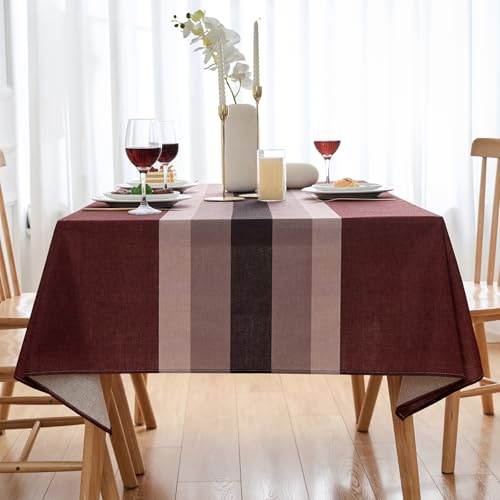 Tischdecke Rot 100 x 140 Oval Tischwäsche Leinen Fleckschutz Abwaschbar Tischtuch Rechteckig Wasserdicht Garten-Tischdecken Outdoor für Küche, Esstisch, Couchtisch Party Weihnachten