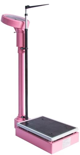 SXTYFBB Mechanische Personenwaage, mit höhenverstellbarer Stange, für Schulen, Fitnessstudios und zu Hause, mechanische Säulenwaage, leicht ablesbare Größen- und Gewichtswaage (Pink)