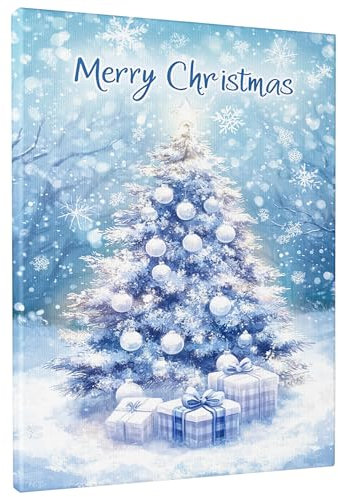 Tela artistica da parete con albero innevato di Natale, decorazione invernale blu, poster estetico per soggiorno, camera da letto, dormitorio, senza cornice, 40,6 x 50,8 cm