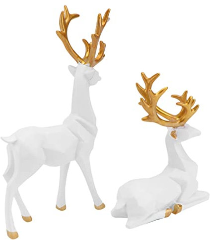 QUMIIRITY 2stücke Weihnachts-Rentier Figuren Aus Resin Moderne Deko-statuen Für Tisch Bücherregal Und Innenräume Stehendes Und Liegendes Rentier Für Festliche Deko