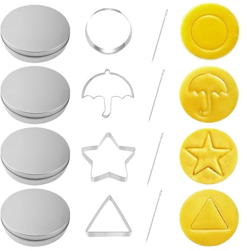 12pcs Korean Sugar Candy Making Tool, Stainless Steel Cookies Cutters Biscuits Mold Sugar Game Kit, Umbrella Triangle Star Round Baking Cake Mold with Tin Case Needle for Party (12Pcs)