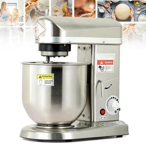 Baking Stand Mixer - Commercial Food Stand Mixer with Stainless Steel Mixing Bowl, Whisk, Dough Beater - Dough Blender for Bakery