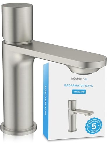 Bächlein Badarmatur Isaya – Bad-Wasserhahn in Edelstahl gebürstet | Waschtisch-Armatur fürs Bad – Design-Einhebelmischer mit langlebiger Keramikkartusche und Montage-Set