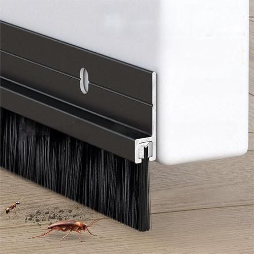 Vingspina Negro Burlete Bajo Puerta en Aluminio, Junta de Cepillo para Puerta, Burlete de Puerta, Doble Fijación con Adhesivo y Tornillos, Longitud Se Puede Empalmar, Door Seal (Black)