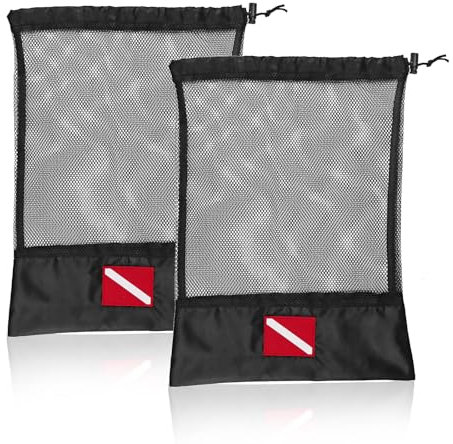 Dawitrly Diving Duffle Bag, 2 Pack Mesh Dive Bag with Cord Lock Closure and Dive Flag Sign, 41.5 * 31.5cm Nylon Drawstring Storage Bags for Scuba Diving, Freediving, Snorkeling