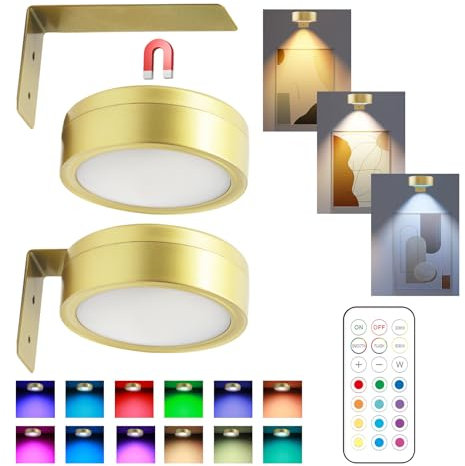 HASAIKA® Luce per Quadro Senza Fili Ricaricabile, Telecomando Luce Per Quadri, 2 Pezzi Lampada a Parete, 12 Temperature di colore, dimmerabile con funzione timer (oro)