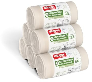 alfapac professionnel - Carton de 100 sacs-poubelle compostables - 130L