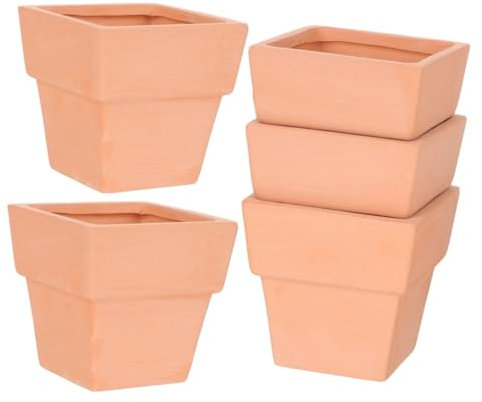 Happyyami 5 Pezzi Portafiori quadrato in terracotta vivaio pentola piazza pianta vasetti per semina vasetti per piantine vaso per piante in terracotta fioriera in terracotta Argilla
