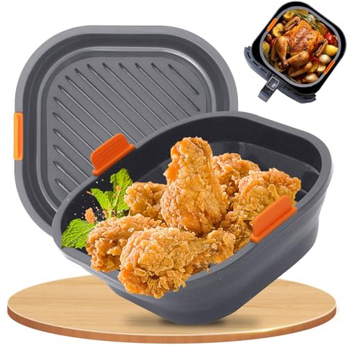 21cm Teglia per Friggitrice ad Aria [Set da 2] - Struttura in Acciaio Inox Indeformabile, Pieghevole e Lavabile in Lavastoviglie - Con Ninja/Philips/COSORI/Tefal/Russell Hobbs/Cecotec/Princess