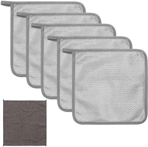 APOMOONS 5 Pièces Lavettes Polyvalentes pour Lave-Vaisselle Laine d'acier avec 1 Chiffon Gaufré,Fil de Fer Réutilisable Chaînenett Frottoir,Mouillé et Sec,pour La Cuisine