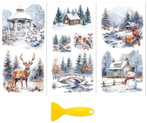 Peacoblue UV DTF Möbel Transferfolie,Winterszene Dekorfolie DIY Deko
