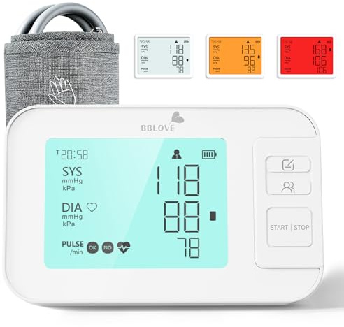 BBLOVE Blood Pressure Monitors for Home Use, USB-C Rechargeable Upper Arm Blood Pressure Machine, Talking BP Monitor with Large Cuff 22-42cm, Backlit LCD Display & 2-User Memory for Seniors (White)