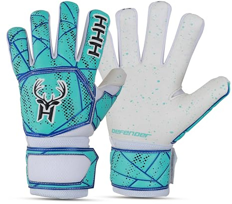 HHH Fußball-Torwarthandschuhe für Jungen, Kinder, Jugendliche, Erwachsene, Fußball-Torwarthandschuhe mit 4 mm Latex-Finger-Wirbelsäulenschutz, super griffige Handfläche, Aqua, Größe 3
