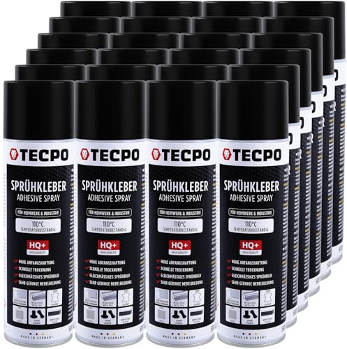 TECPO Colla spray 1K, 24 x 500 ml, per tettuccio in schiuma, cielo nuvoloso e pannelli acustici, spray adesivo trasparente fino a 110 °C, resistente al calore