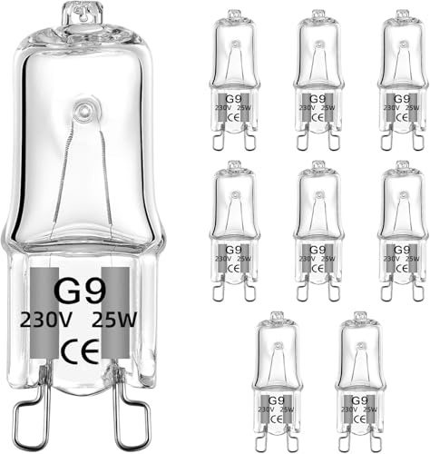 Innovess 10 Pack G9 Halogen Bulbs 25W 230V, 3000K Warm White 300lm Non Dimmable G9 Bulb, Heat Resistant Oven Bulb 25W for Cooker Hood, Lava Lamp, Ceiling Lights, G9 Capsule Light Bulbs