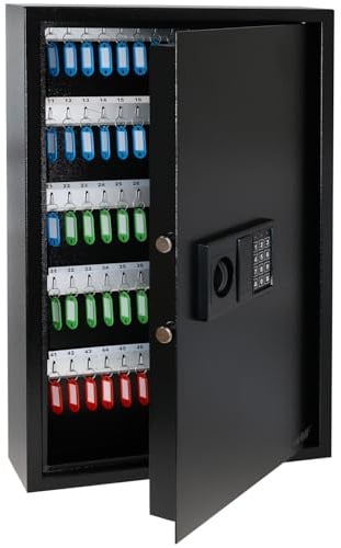 HMF Schlüsseltresor mit Zahlencode, Schlüsselsafe mit Elektronikschloss | 100 Haken | 66,5 x 43 x 13 cm | Schwarz
