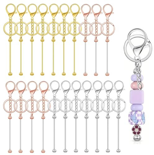 KBRPEY 21 Pièces Porte Clef Kit de Coloré Fabrication Barre à Faire Soi Même Métalliques Perler DIY Porte Clés Accessoires pour Bijoux Pendants Breloques