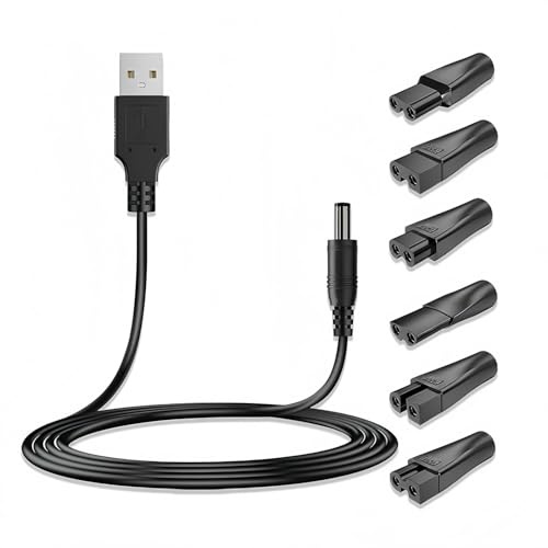 Universal Electric Shaver Charger Kit, 7-in-1 Replacement Charger with 6 Adapter Heads & USB Cable, Compatible with Hair Clipper, Beard Trimmer & Razor Charger Cable, Durable & Safe Charging Solution