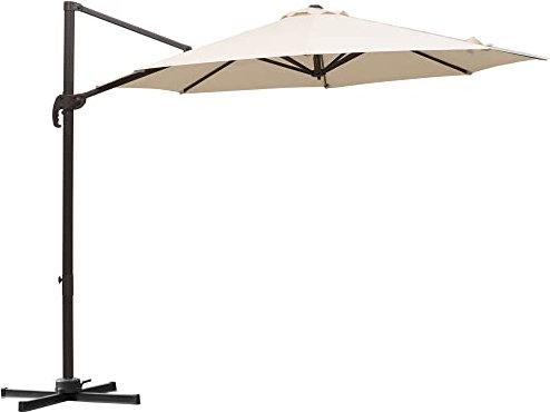 Outsunny 3M Cantilever Parasol, Hanging Garden Umbrella Sun Shade with 360° Rotation, Aluminium Frame, Cross Base, Hand Crank, Beige