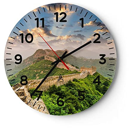 Modern Wanduhr Wand Berg asiatisch China 30x30cm Rund Klein Wand Uhr Glas Analog Zimmeruhren Küche Büro Wohnzimmer Glasuhr Wall Clock Dekoration Design Wanddekoration Küchenuhr C4AR30x30-3069