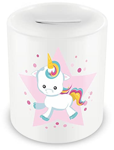 Samunshi® Kinder Spardose mit dem Motiv Süßes Baby Einhorn - Jungen und Mädchen Sparschwein Sparbüchse weiß