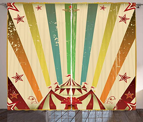 ABAKUHAUS Jahrgang Rainbow Rustikaler Gardine, Alter Zirkus, Schlafzimmer Kräuselband Vorhang mit Schlaufen und Haken, 280 x 260 cm, Eierschalenfarben