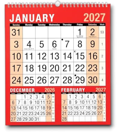 2027 Wall Calendar - 3-Month to View Hanging Planner, Large Memo Grid for Home and Office Organisation, Slim Easy-View Annual Calendar (3 Month To View Planner In Hanging)