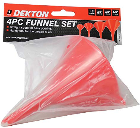 Dekton 4PC Funnel Set | Straight Spout for Easy & Precise Pouring | Perfect for Transferring Liquids in the Garage or Car | Ideal for Fuel, Oil, and Fluid Refills | Durable, Easy-to-Use Design