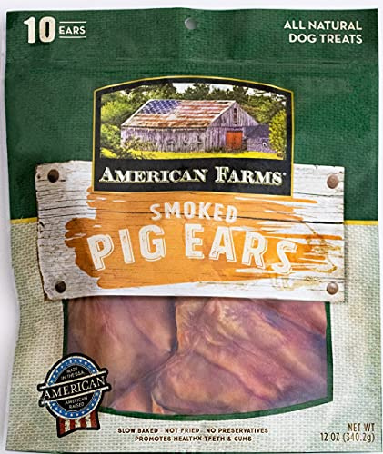American Farms—100% Raised and Made in The U.S.A. Smoked Pig Ears for Dogs 10 Count, Large, All Natural Healthy Chew for Your Furry Friend