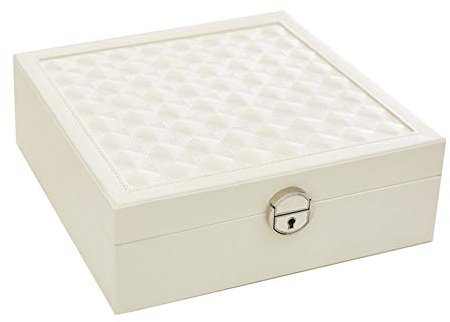 DAIHAN Schmuckkästchen Schmuckkasten Holz Schmuckkoffer Kosmetikkoffer Schmuck-Organizer mit Innenspiegel, 6 Fächer, Abschließbar,Weiß