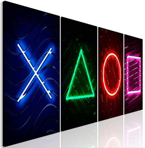 decomonkey Bilder Set Gamer 160x60 cm 4 Teilig | Leinwandbilder Bild auf Leinwand Vlies Wandbild Kunstdruck Wanddeko Wand Wohnzimmer Wanddekoration Deko Schwarz