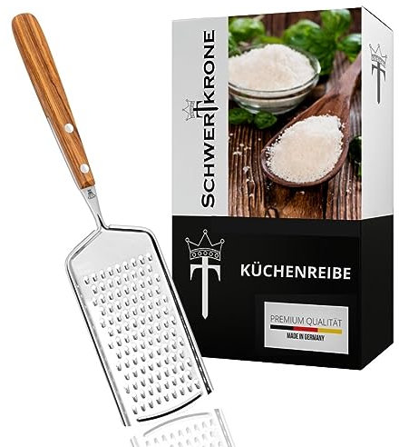 Schwertkrone Grattugia da cucina per formaggio, grattugia per verdure fine/legno di ulivo grossolano/acciaio inox (fine)