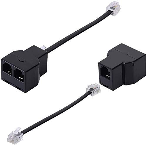 Telefonkabel Adapter,1 bis 2 RJ11 Buchse Y Splitter mit RJ11 6P4C Stecker Kabel,Geeignet für Telefon,Faxgerät (2 Stück,Schwarz)