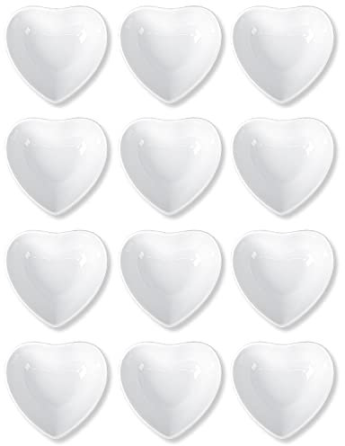 Dellling 12-Piece Heart-Shaped Dipping Bowls Set, Mini Serving Dishes for Sushi, Ketchup, BBQ and More - 1oz, White
