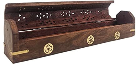 Porte-encens en Bois avec Rangement/boîte à encens Motif Om