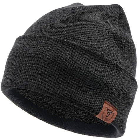 OZERO Winter Beanie Mütze,Thermo Strickmütze Laufmützen Wintermütze für Herren und Damen(Schwarz,Einheitsgröße)
