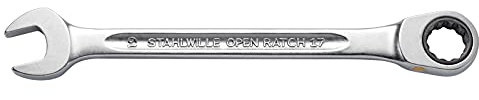 STAHLWILLE Nr. 17F l Ratschen-Ringmaulschlüssel 15 mm l flache Ringseite l extrem belastbar l schraubenschonend