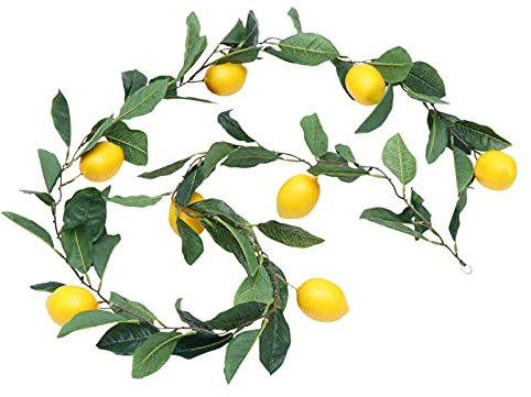 Amosfun Künstliche Pflanzendekoration. Künstliche Zitrone Girlande Künstliche Obst Girlande mit Zitrone Sommer Gelb Girlande für Front Tür Wand Hause Dekorationen Gelb Künstliche Zitronenzweige.
