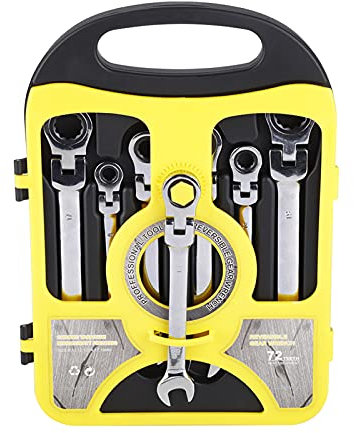 Ausla Ratchet Spanner Set, 7Pcs Flexible Combination Wrench 8-19 mm Multifunctional Open End Double Offset Ratchet Combination Spanner Wrench with Storage Case for Home, Bike, and Car Repairs