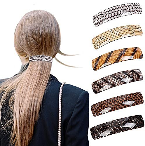 VEGCOO 6 Stücke Automatisch Haarspangen, Groß Haarspange für feines Haar und mitteldickes Haar, Vintage Haarschmuck für Damen Mädchen (Weben)